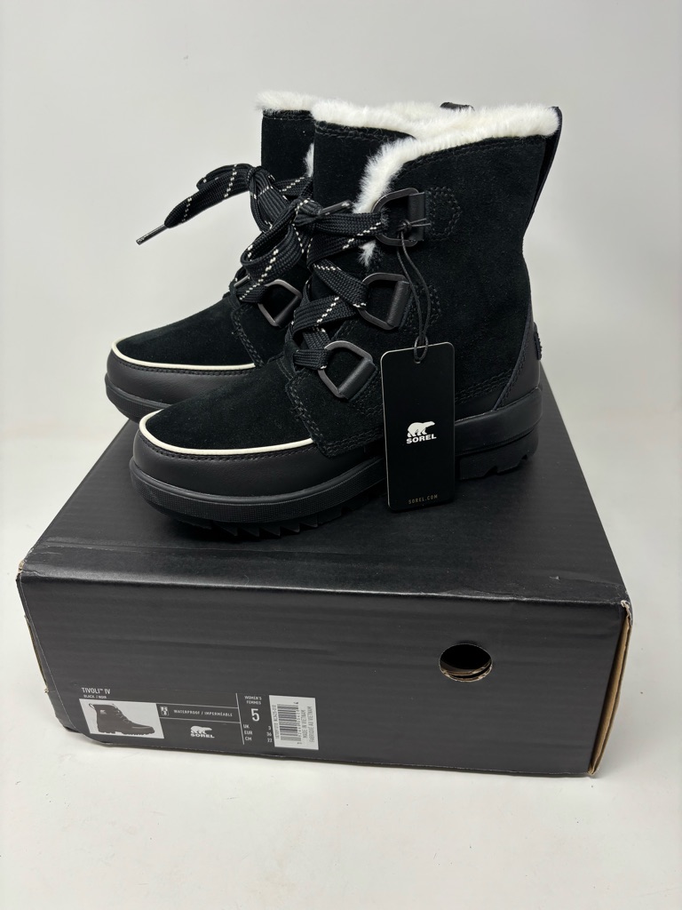 Sorel Tivoli Iv Lace-Up Waterproof Black Boots Size 5 New In Box